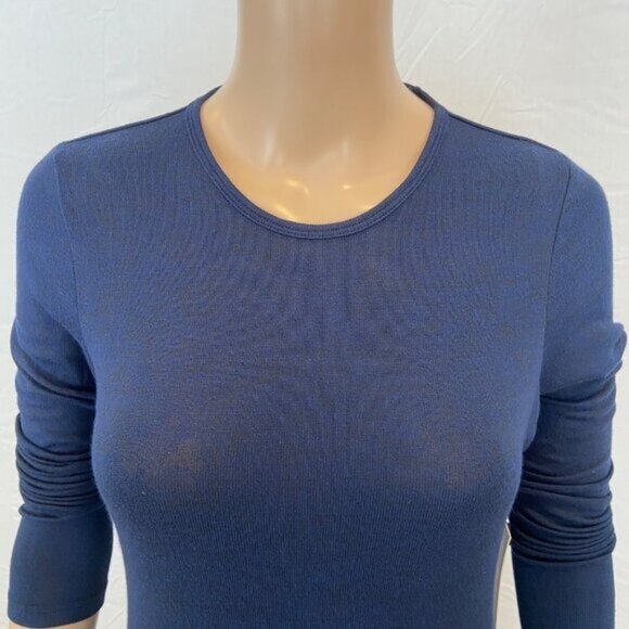 Womens Navy Open-Back Long Sleeve Top S Karma Stretchy Fabric Casual Fit Round - Picture 11 of 13